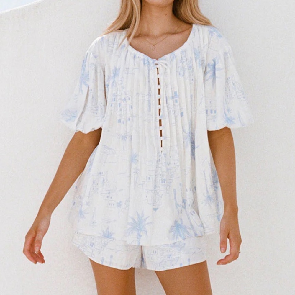 White and Blue Printed Santorini Set by SABO Skirt